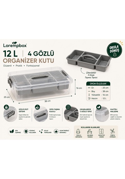 Tr Lorempbox 12 L 4 Gözlü Organizer Saklama Kutusu Hobi Ve Düzenleme Kutusu Genel