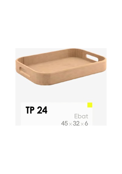 Ham Ahşap Büyük Sunum Tepsisi 45x32 Cm Boyanabilir Kulplu Dekoratif Tepsi Tp24