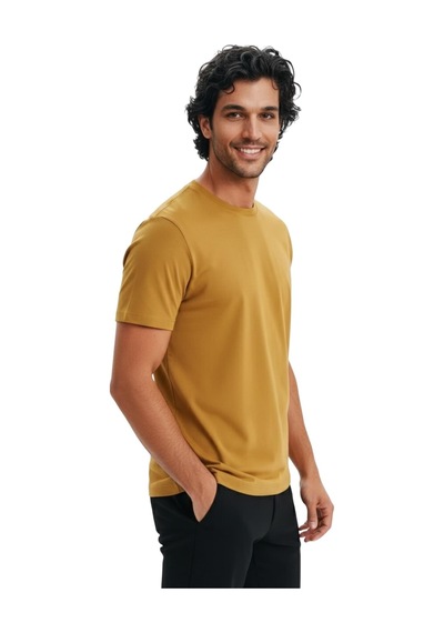 Arma Ar-ma Erkek Bisiklet Yaka Tişört Baskisiz Basic Örme Kumaş Regular Fit %100 Pamuk 30/1 Penye Süprem Y31344408202 Hardal Sarısı-h1