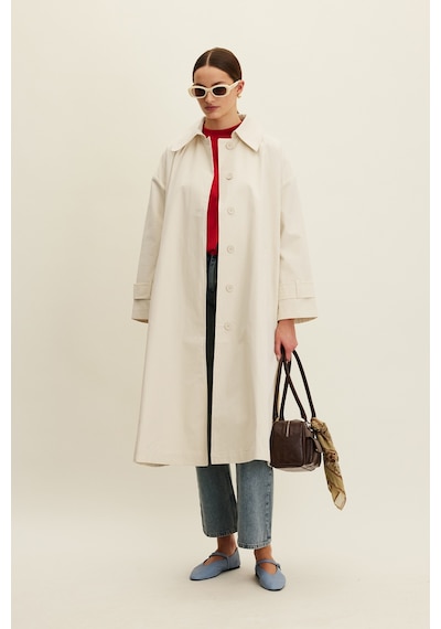 Manuka Kemerli Oversize Gabardin Trençkot Çok Renkli