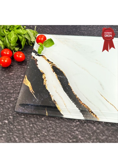 Kanallı Cam Kesme Tahtası - Golden Blast - 25x35cm