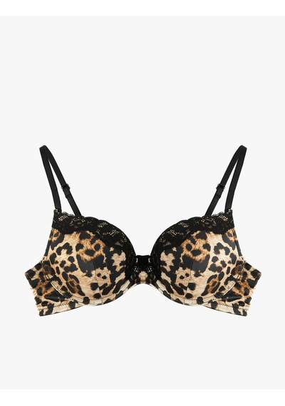 Koton Dantel Detaylı Destekli Maximizer Leopar Desenli Saten Sütyen Leopar Desenli 6wlk10041mk Leopar Desenli