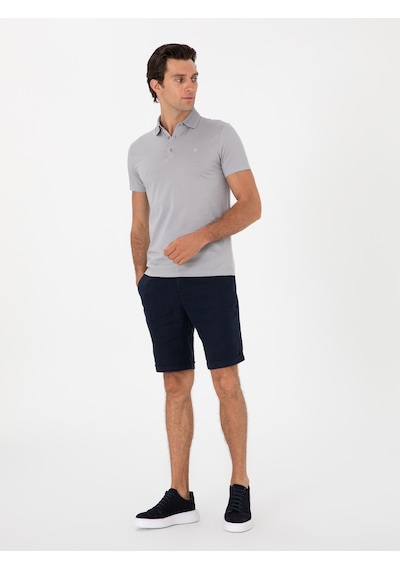 Taş Slim Fit Desenli Polo Yaka T-shirt Gri