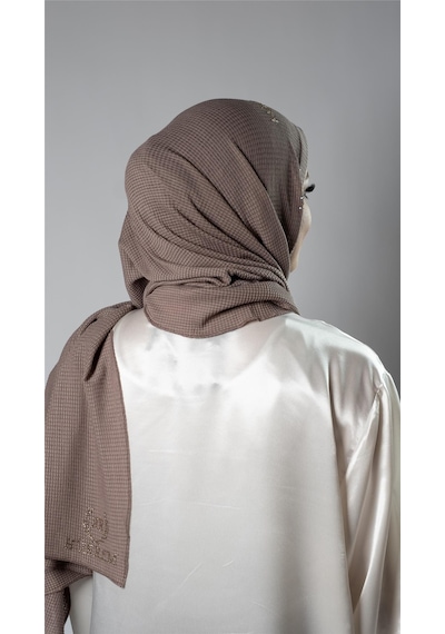 Hürrem Bone Koyu Vizon Pratik Hazır Geçmeli Tesettür Şal Örme Kumaş Taşlı Yıldız Desenli 2118y 38