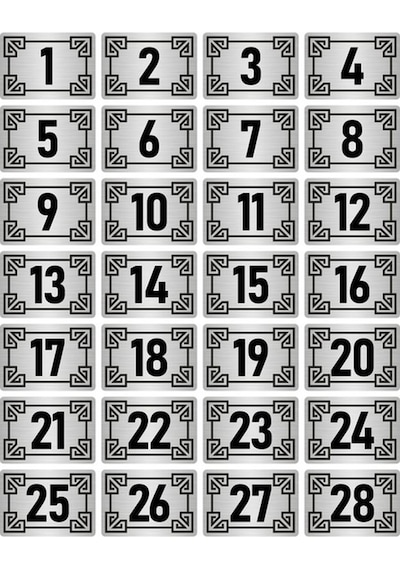 Metal Kapı Masa Dolap Numara Levhası 7x10cm Gümüş Renk 28 Adet (1…28)