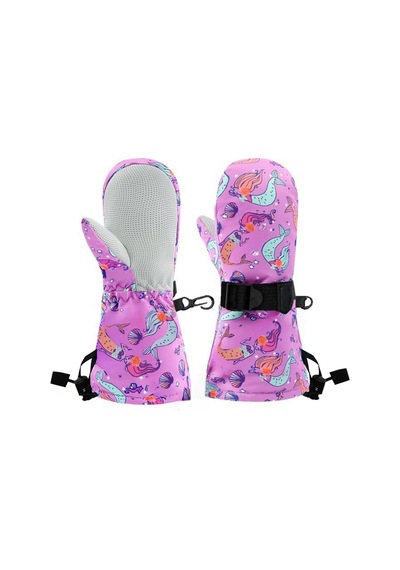 Petityu Su Geçirmez Kız Çocuk Bere Eldiven Set 2-4 Yaş Kayak Ve Snowboard Mor Denizkızı 2-4 Yaş
