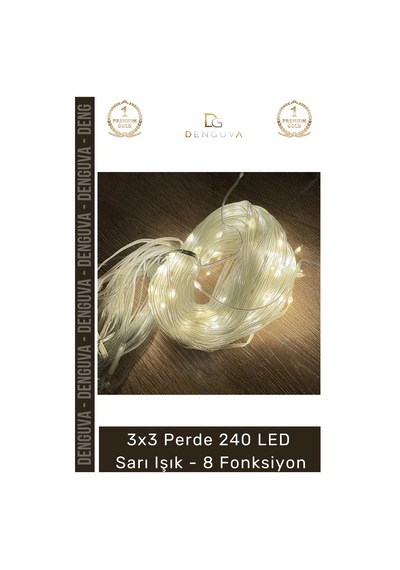 Led Dekoratif Sıcak Ambiyans Pencere Duvar Yılbaşı Süsleme 8 Fonksiyon 3x3 Perde 240 Led Sarı Işık Çok Renkli