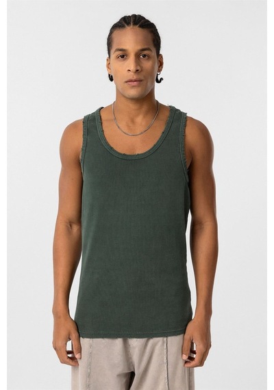 Vamos Yıkamalı Tank Top Kaşkorse Atlet Yeşil