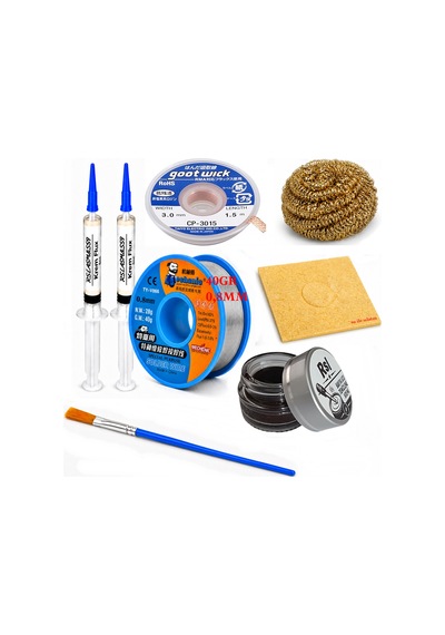 Lehimleme Seti 0,8 Mm 40 Gr Lehim Teli 2 Li Flux Cp-3015 Lehim Fitili 1fırça Ve Havya Ucu Temizleme Seti St74