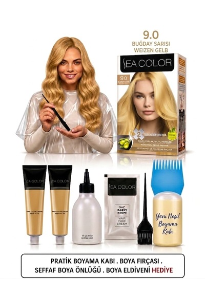 Sea Color Set Saç Boyası 9.0 Buğday Sarısı 2 Li +pratik Boya Kabı