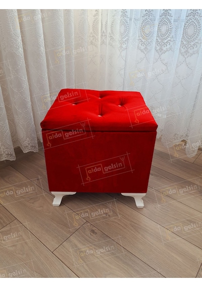 Lüks Sandıklı Tabure Puf 45 X 45 Cm Kırmızı