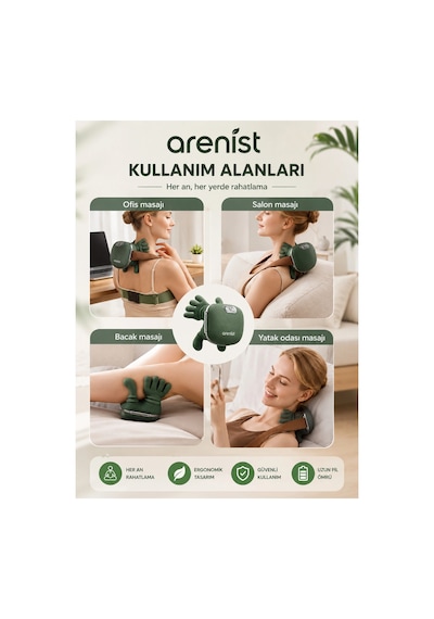 Şarjlı Parmak Hissi Masaj Cihazı Isıtmalı Boyun Sırt Omuz Bacak Kullanımı Rahat Model Yeşil