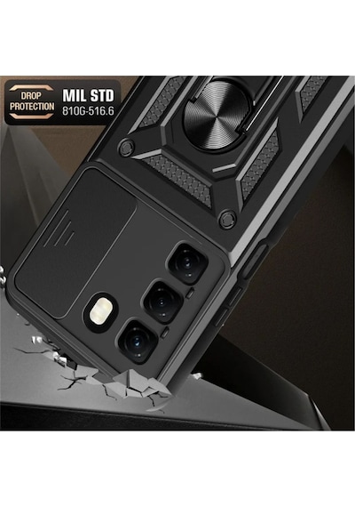 Infinix Hot 50 Pro Plus Uyumlu Tank Kılıf Yüzüklü Standlı Extra Koruma Zırhlı Kapak - Lacivert