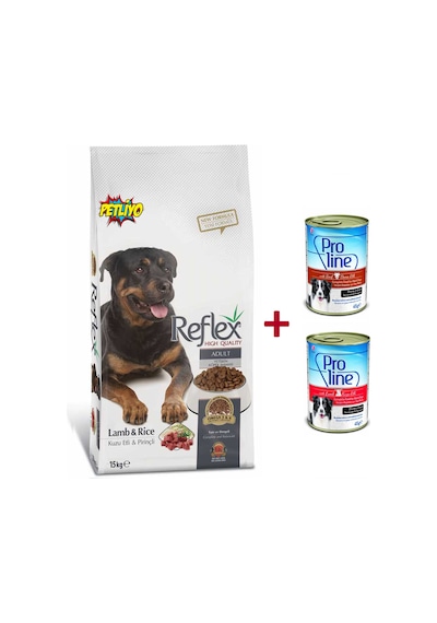 Reflex Kuzu Etli ve Prinçli Yetişkin Köpek Maması 15 KG + Proline Kuzu Etli Konserve Yetişkin Köpek Maması 2 x 415 G