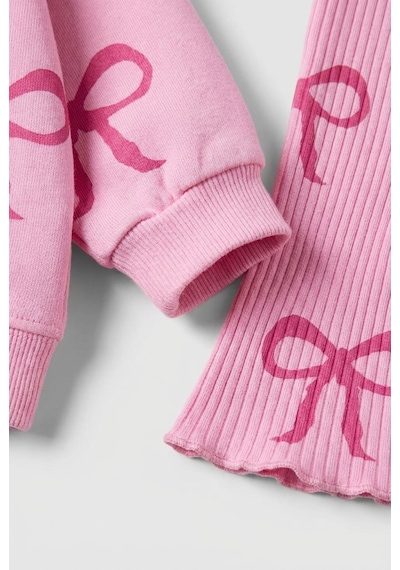Magu Kız Çocuk Fiyonk Desenli Pembe Sweatshirt Ve İspanyol Paça Tayt Takımı