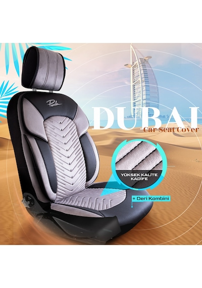 Panda Dubai Serisi Kadife Oto Koltuk Kılıfı - Açık Gümüş