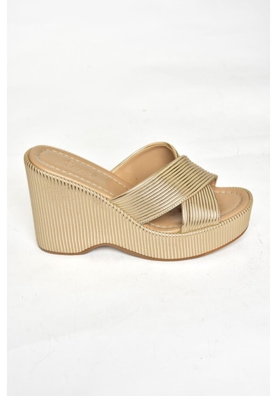 Fox Shoes S250101409 Altın Dolgu Tabanlı Kadın Terlik Altın