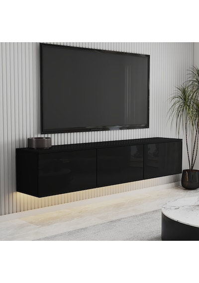 T0020 Alston Duvara Monte Tv Ünitesi Led Işıklı, Modern Tasarım, 160 Cm - Parlak Siyah Parlak Siyah T0020 Alston Duvara Monte Tv Ünitesi Led Işıklı, Modern Tasarım, 160 Cm - Parlak Siyah Parlak Siyah