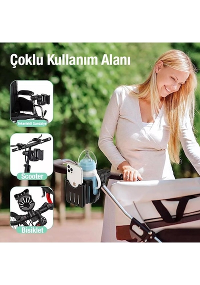 Polham Bebek Arabası için Telefon ve Bardak, Biberon Tutucu, Gidon Uyumlu Telefon ve Bardak Tutucu