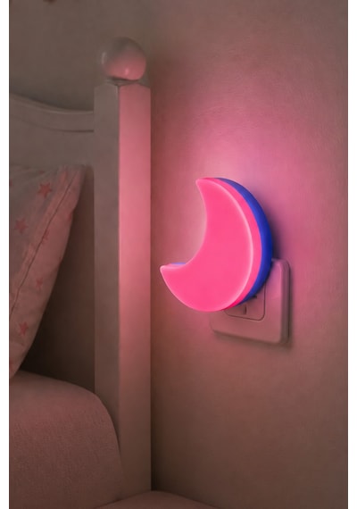 Yarım Ay Gece Lambası On/off Tuşlu Koridor Hol Işığı Uyuma Işığı Pembe K6975