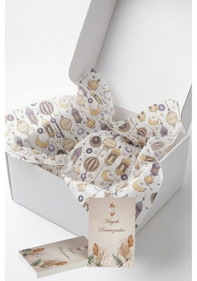 Ramazan Temalı Pelur Kağıdı İftar Hediye Paketleme Kağıdı Beyaz Zemin 18 g/m 30 x 45 CM 12 Adet