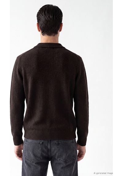 LC Waikiki Lc Waıkıkı Siyah Polo Yaka Desenli Erkek Triko Kazak