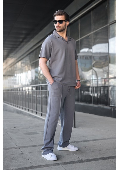Madmext Füme Polo Yaka Erkek Alt Üst Takım E7356 Füme