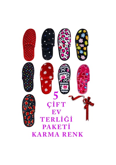 N Moda 5'li Paket Erkek Kadın Terlik Misafir Terliği Ev Terliği Çeyiz Bohça Paketi 5 Çift Kadın Çanak