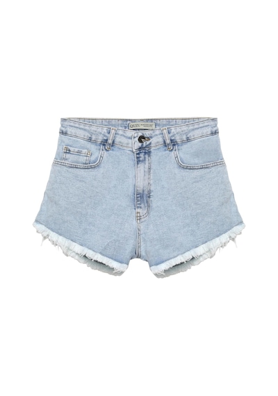 Quzu Paçaları Püsküllü Denım Short Buz Mavi Buz Mavi