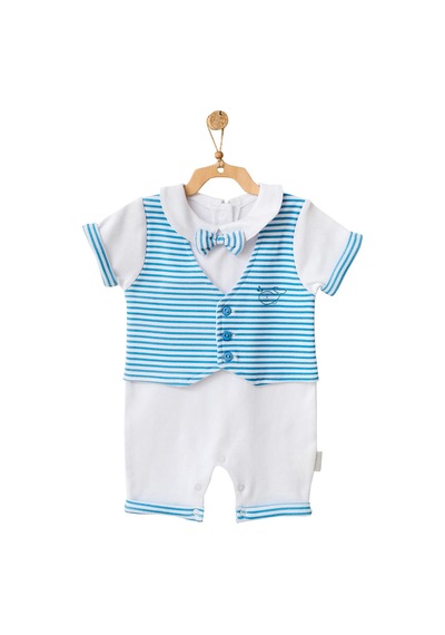 Andywawa Erkek Bebek Balina Motifli Papyonlu Tulum AC21547R Mavi