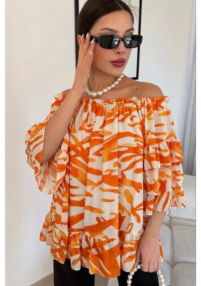Lodmela Madonna Yaka Lastikli Viskon Bluz 6020-oranj