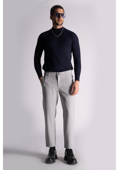 Braccas Beli Yarım Lastikli Slim Fit Chino Crop Pantalon Gri Gri
