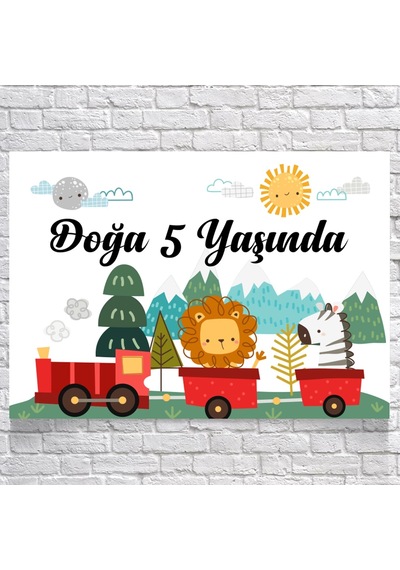 Trende Hayvanlar Temalı Doğum Günü Afişi 70x100 Cm