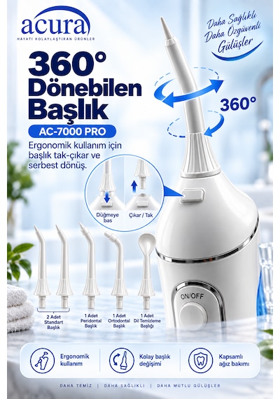 Acura Ac-7000 Pro Profesyonel Şarjlı Ağız Duşu