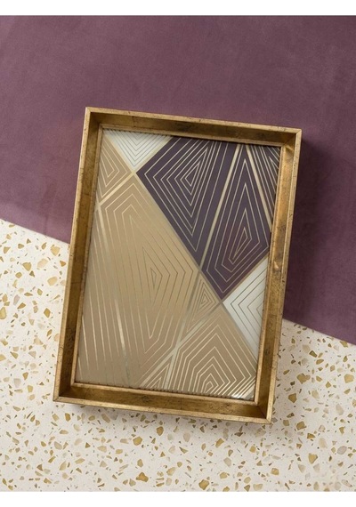 Modern Geometrik Desenli Gold Çerceveli Dekoratif Sunum Tepsisi