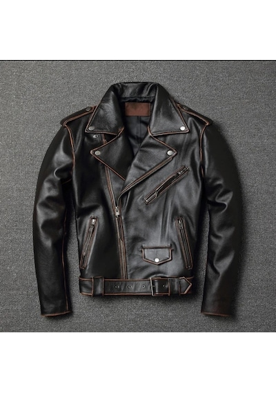 Nyc Giyim Tekstil & Deri Eskitme Biker Mont Hakiki Deri Siyah - Kahverengi
