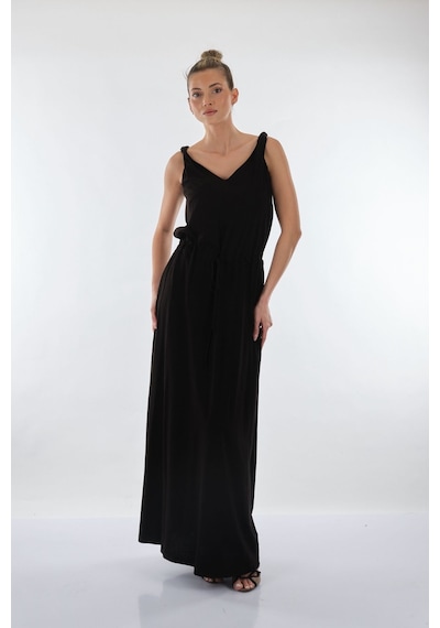 Unique Mode V Yaka Oversize Maxi Elbise - Minimalist Stil Siyah