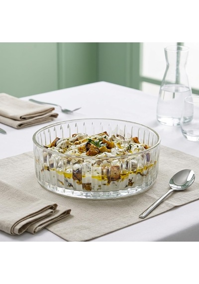 Pupa Model El Yapımı Üfleme Cam Sunum Kasesi - Optikli Çizgili Dekoratif Salata, Meyve Ve Meze Kasesi 14x6 Cm Çok Renkli