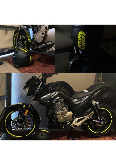 Moto Rider 4'lü Sticker Seti Floresan Sarı İç Dış Jant Şeridi Kask Ve Çamurluk Çınar Extreme