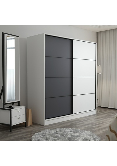 Minarmobilya Minar Kale 2 Kapaklı Sürgülü Dolap 180 Cm - Beyaz/Antrasit (541417041)