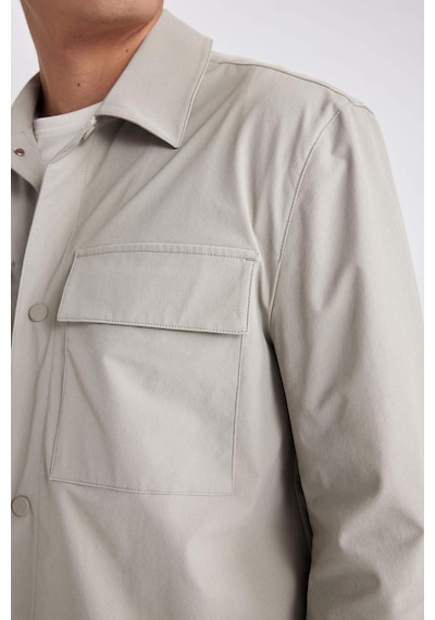 Defacto Regular Fit Polo Yaka Çıtçıt Kapamalı Cepli Teknik Gömlek Ceket B7396AX25SP Gri