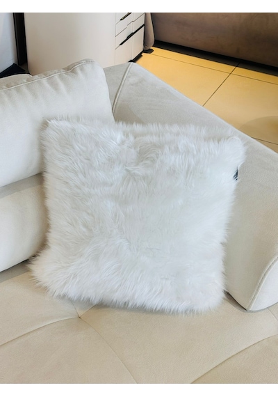Yumuşak Peluş Kırlent Dekoratif, Konforlu & Modern Ev Aksesuarı Kolay Temizlenir Beyaz