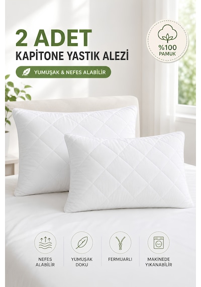 Formeya Pamukkale Alez Kapitone Yastık Koruyucu 2'Li %100 Pamuk 50X70