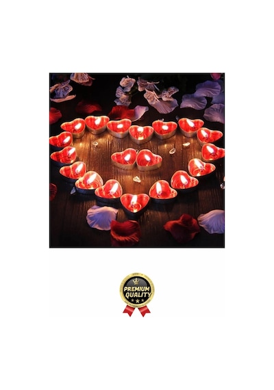 Özel Gün Sevgili Romantik 14 Şubat Dekoratif Süsleme Organizasyon Kırmızı Kalpli Tealight Mum 50adet Çok Renkli