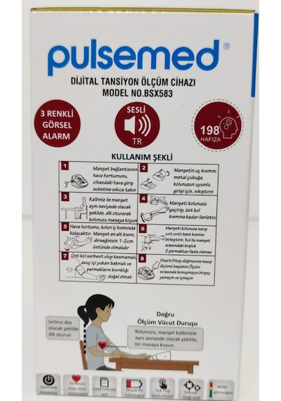 Pulsemed BSX 583 Türkçe Konuşan Tam Otomatik Üst Koldan Tansiyon Aleti