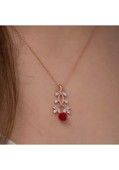 ​Gümüş Kırmızı Gül Kolye (510927603)