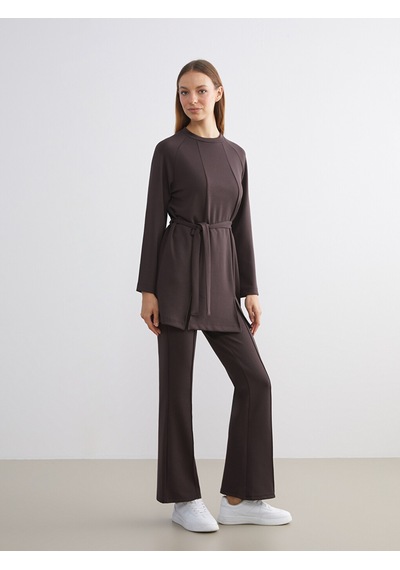 Lcw Modest Kahverengi Beli Kuşaklı Kadın Sweatshirt Tunik