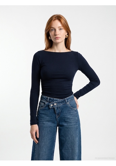 Dilvin 33270 Sıcak Tutan Kayık Yaka Bra-free Top K.lacivert
