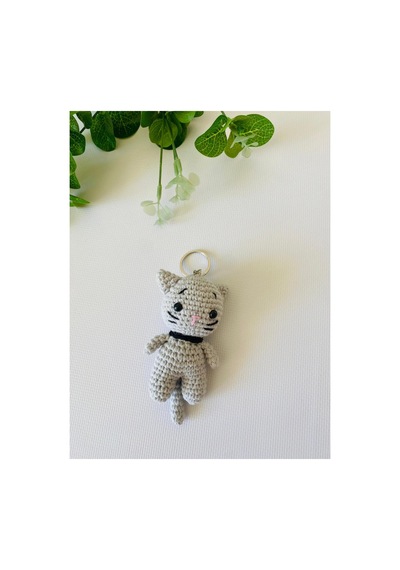 Adenya Sepeti Amigurumi Gri Kedi Anahtarlık