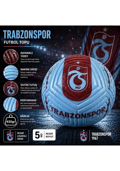 Trabzonspor Lisanslı Futbol Topu Orjinal Maç Topu No:5 Mavi